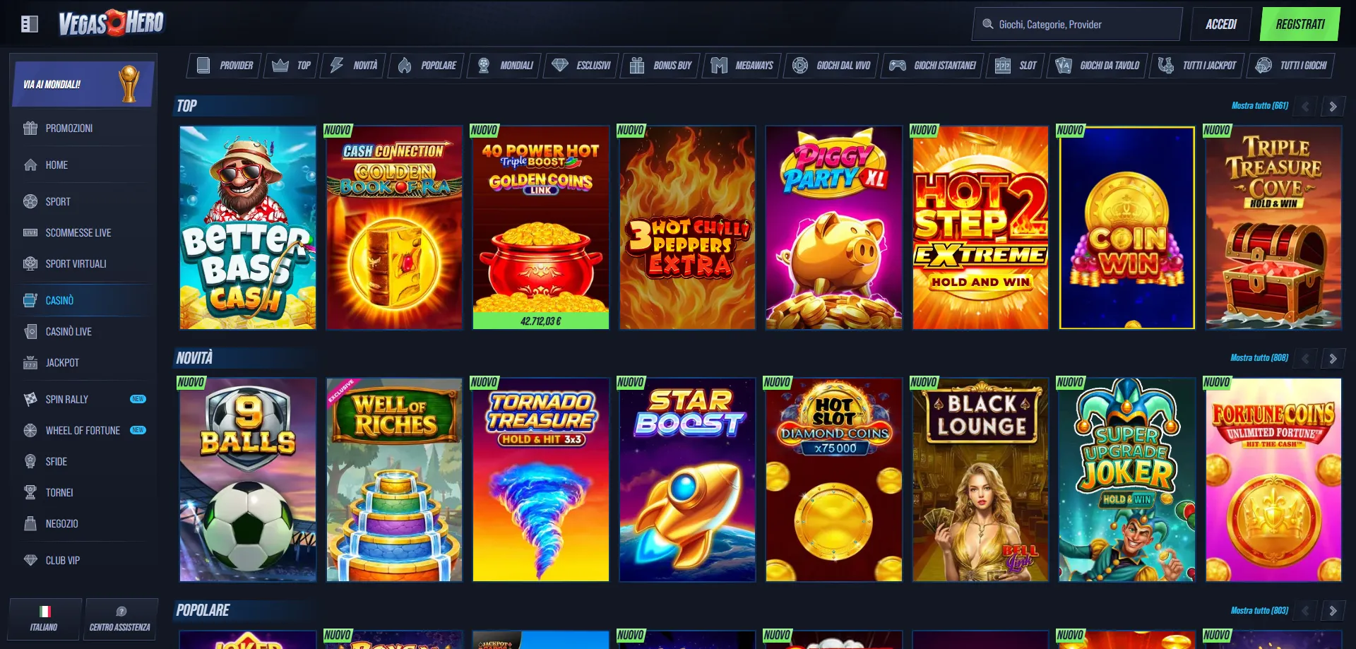 VegasHero Casino libreria giochi slot machine online Italia
